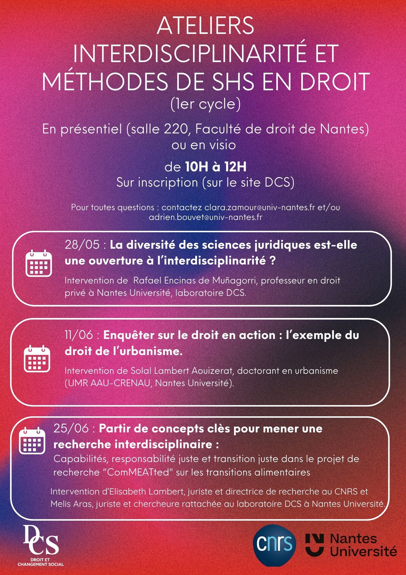u Cycle Ateliers Interdisciplinarité et Méthodes de SHS en droit